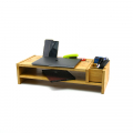 Office Supply 2 Tiers Monitor Riser Wooden Computer Stand Bamboo Desk Storage Holder Organizer with Phone Holder