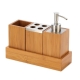 Bamboo Bathroom Accessory Set in Tray Soap Dispenser Cup Toothbrush Holder