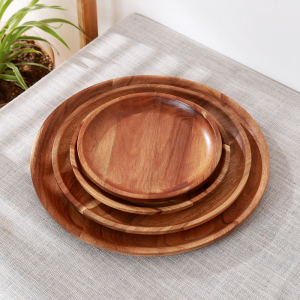 Good Quality New Design Heart Shaped Bamboo Tray Acacia Wood Food Dry Fruit Serving Plate