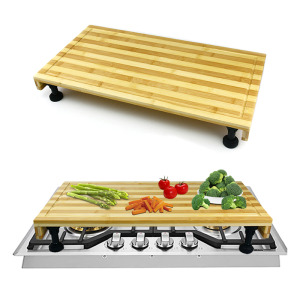 Dual-purpose Large Bamboo Chopping Cut Board Stove Cover Cutting Boards with Adjustable Legs and Juice Groove