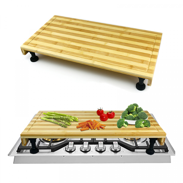 Dual-purpose Large Bamboo Chopping Cut Board Stove Cover Cutting Boards with Adjustable Legs and Juice Groove