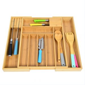 Bamboo Flatware Tray Expandable Utility Drawer Kitchen Tool Set flatware Cutlery Tray