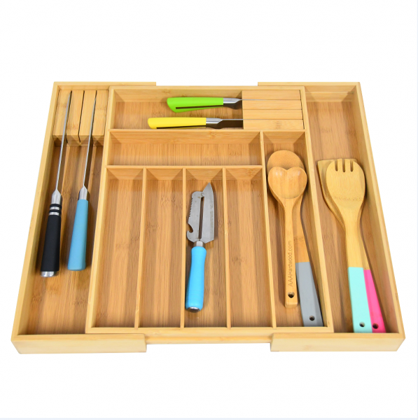 Bamboo Flatware Tray Expandable Utility Drawer Kitchen Tool Set flatware Cutlery Tray