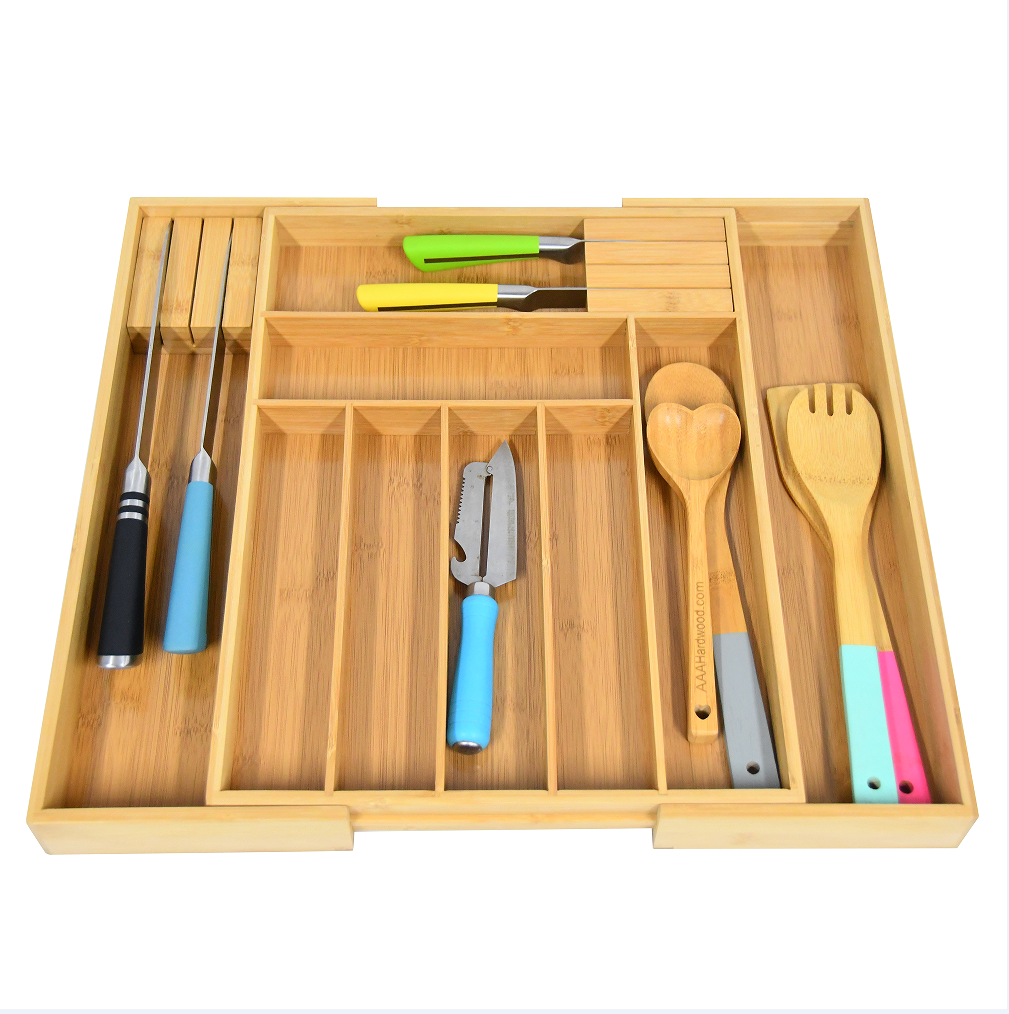 Bamboo Flatware Tray Expandable Utility Drawer Kitchen Tool Set flatware Cutlery Tray