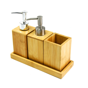 Bamboo Bath Organizer Accessories Set with Storage Drawer