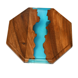 Set of 2 Epoxy Resin Walnut Wooden Octagon Square Trays Serving Bread Plates for Fruit Salad Platter Vegetable Food Dish