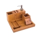 Bamboo Bathroom Accessory Set in Tray Soap Dispenser Cup Toothbrush Holder