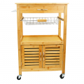 Large Storage Cabinet 3 Tier Bamboo Serving Utility Rolling Island Cart Kitchen Trolley with Wheels for Home