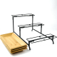 3-Tier Classic Rectangular Serving Platter Decorative Three Tiered Cupcake Tray Stand Decor Food Stand with Wooden Tray