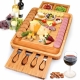 Bamboo Cheese Board with Cheese Tools, Cheese Plate Charcuterie Platter with Utensils Set and 4 Stainless Steel Cutting Knives