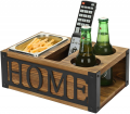 Rustic Burnt Wood Sofa Snack Caddy  Couch Organizer with Slots for Beer, Beverages, Remote Controls, Tablets