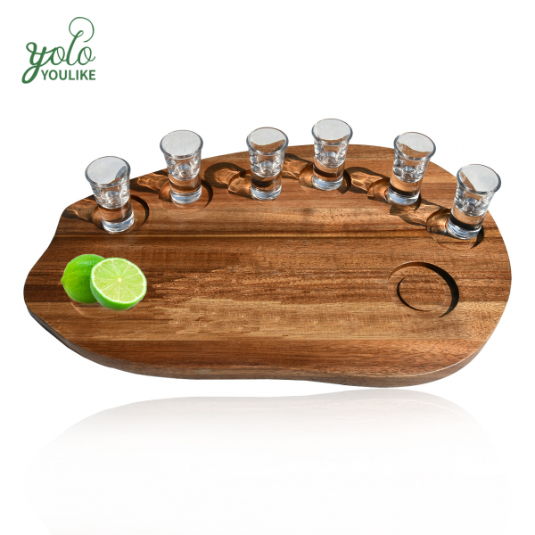 Unique Engraving Wood Tequila Shot Board 6 Shot Glass Dispenser and Holder Bar Tool Serving Tray Custom Wooden Flight Trays