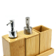 Bamboo Bathroom Accessory Set in Tray Soap Dispenser Cup Toothbrush Holder