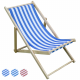 High Quality Adjustable Outdoor Wooden Frame Lounge Bamboo Wood Folding Beach Deck Chair with Stripe Fabric