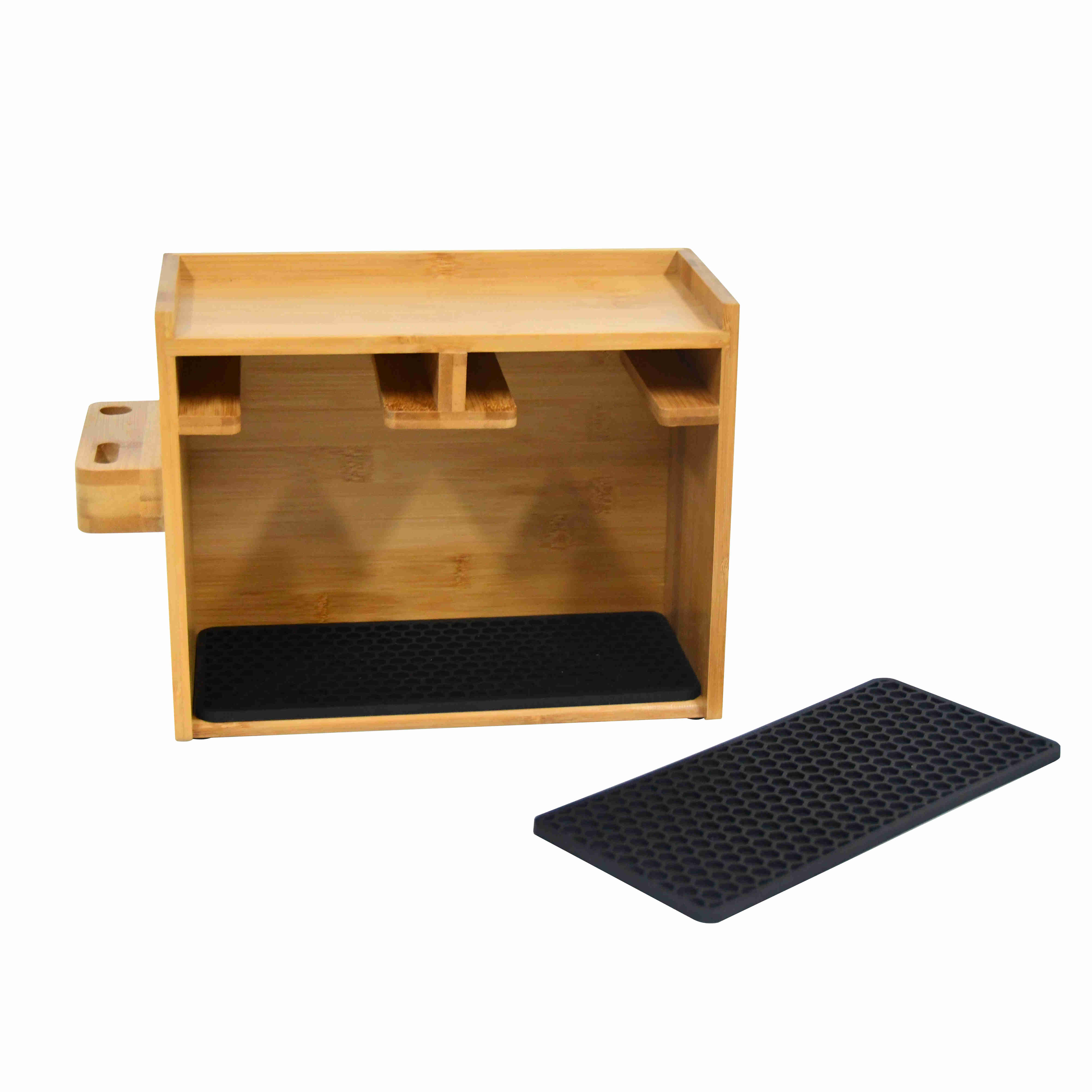 2021 Hot Sale Good Quality Bamboo Tissue Holder Wood Caddy Chemex Coffee Maker Tray with Silicone Drip Mat