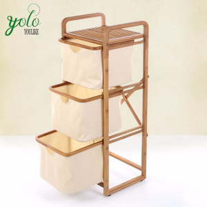 Eco-friendly Foldable Clothes 3 Tier Bamboo Laundry Hamper Bamboo Laundry Basket with Storage Bag