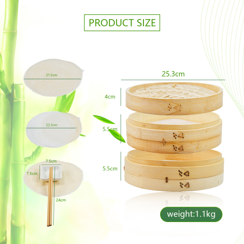 10 inch Bamboo Steamer Basket 2 Tier Food Steamer with 2 Sets of Chopsticks