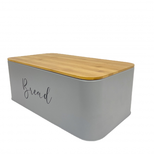 Bamboo Custom Bread Bin Home Food Containers Vintage Kitchen Metal Bread Storage Box with Bamboo Lid