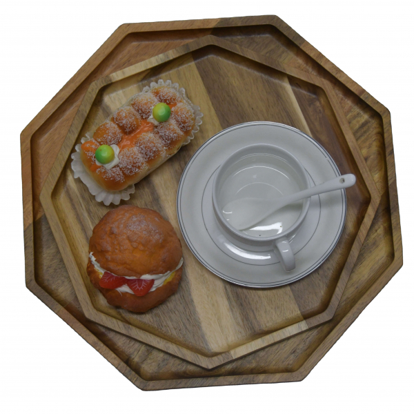 High Quality Octagonal Kitchen Tableware Plate Acacia Wood Steak Plate Serving Platter For Party