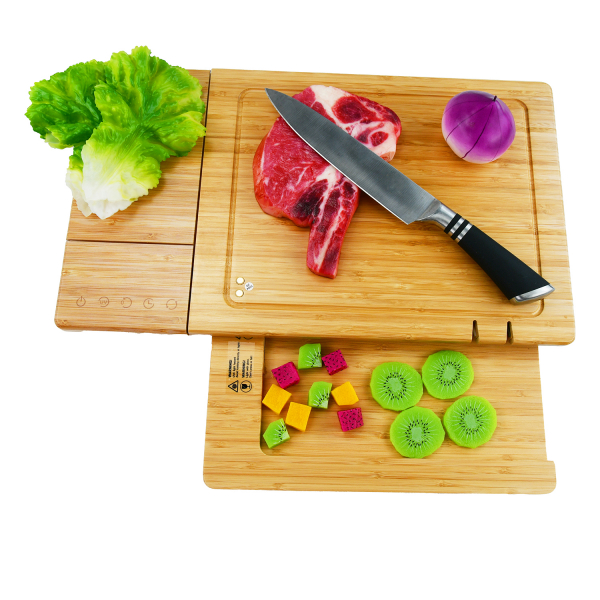 Bamboo Multifunction Cutting Board Knife Sharpener Chopping Boards with Built in Digital Food Scale Weight