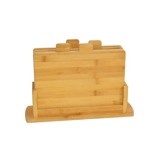 All Natural Wood Set of 4 bamboo Chopping Cutting Board with Stand for Bread, Meat, Chicken and Fish