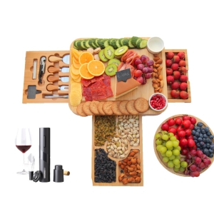 Natural Bamboo Cutting Board Square Round Logo Custom Cheese Board Rustic With Knives Set Picnic Electric Wine Bottle Opener Kit