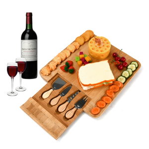 100% Natural Bamboo Cheese Board set with Cutlery and Drawer Grazing Board