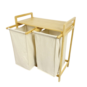 Home Decor 2 Bags Bamboo Laundry Hamper with Storage Shelf