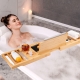 Bamboo Bathtub Shower Bath Caddy Tray with Free Soap Dish, Expandable Bath Tub Table Caddy for Luxury Bath