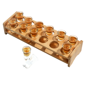 Promotional Gift Hot Sale Mini Bamboo 12 Shot Glass Decorative Serving Tray With Wine Glass