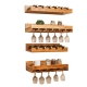 Wall Mount Pine Wooden Wine Bottle Rack Holder Wine Goblet Holder Hanging 5 Wine Spice Rack Storage Unit Floating Shelf