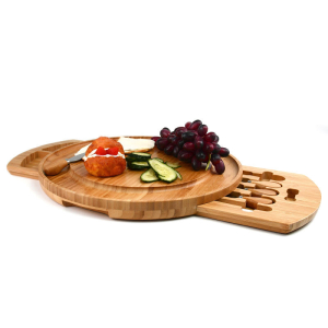 Small Round Wooden Bamboo Cheese Board Platter Tablas De Madera Para Quesos With Knife Set  For Kitchen