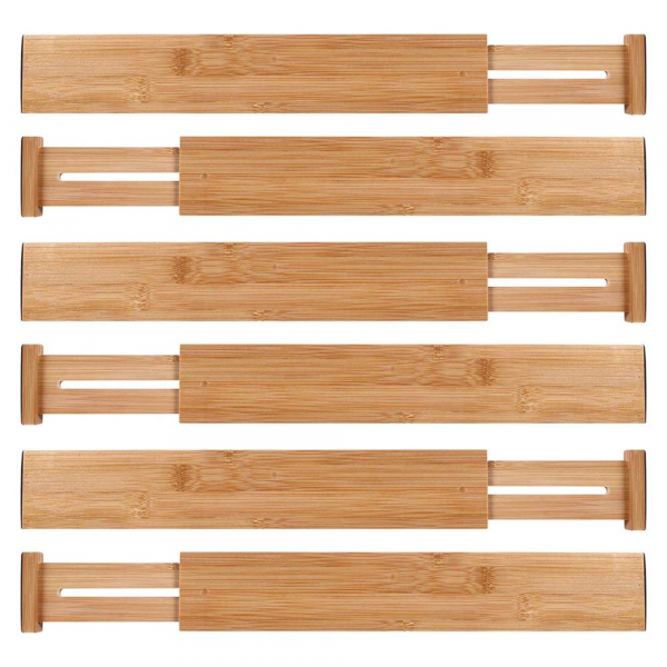 Set of 6 High Quality Bamboo Adjustable Drawer Dividers