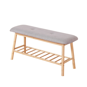 High Quality Leisure Lounge Chair Bamboo Fabric Bench Shoe Rack With Cushion