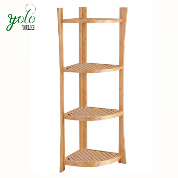 Free standing New design bathroom bath 4-tier Bamboo wooden Corner shelf