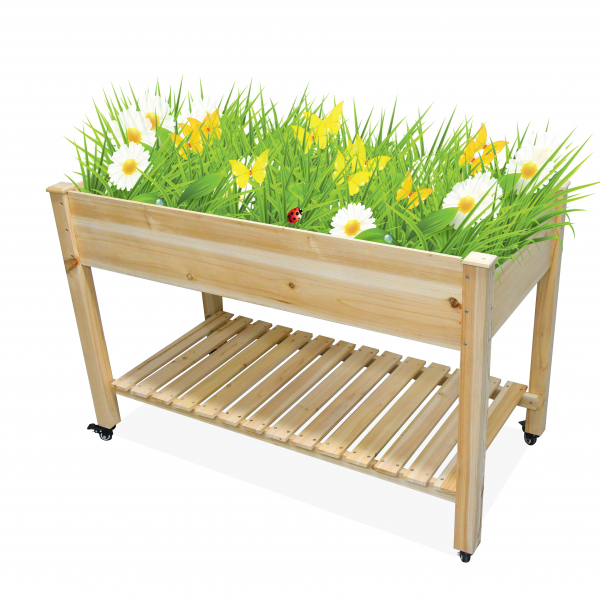 Eco-friendly Wood Outdoor Garden Flower Planter Work Bench Elevated Vegetable Box Stand 2 Tier Raised Garden Bed Wooden Cedar