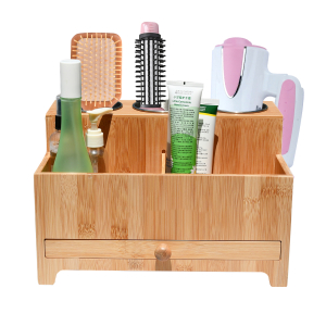 Wholesale New arrival Wall Mounted Motorized Multifunction Bamboo Wood Set Of 2 Hair Tool Organizer Larger Storage Space