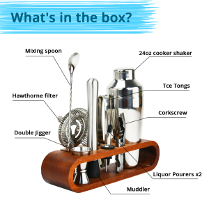 Luxury Box For 21 Piece Mixology Bartender Kit Bamboo Holder Bartending Tool Rack Cocktail Shaker Set Wooden