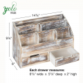 Wholesale 100% Natural 6 Compartments And 2 Drawers Rustic Wood Office Foldable Desk Organizer For Accessories