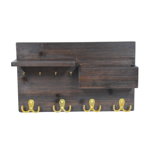 Rustic Wooden Double-side Key Hook Wood Wall Decor Mail Shelf