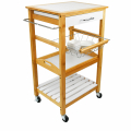 Free Standing Kitchen Furniture Storage Island Cart Bamboo Storage Rack with Wheel & Wood Top Cutting Board