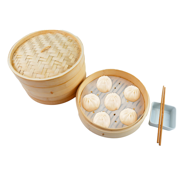 Wholesale Chinese Bamboo Steamer 10 Inch  Basket 2 Tier Steam Cooker Pot 2 Deck Dumpling Steamer with Lid Cookware Set