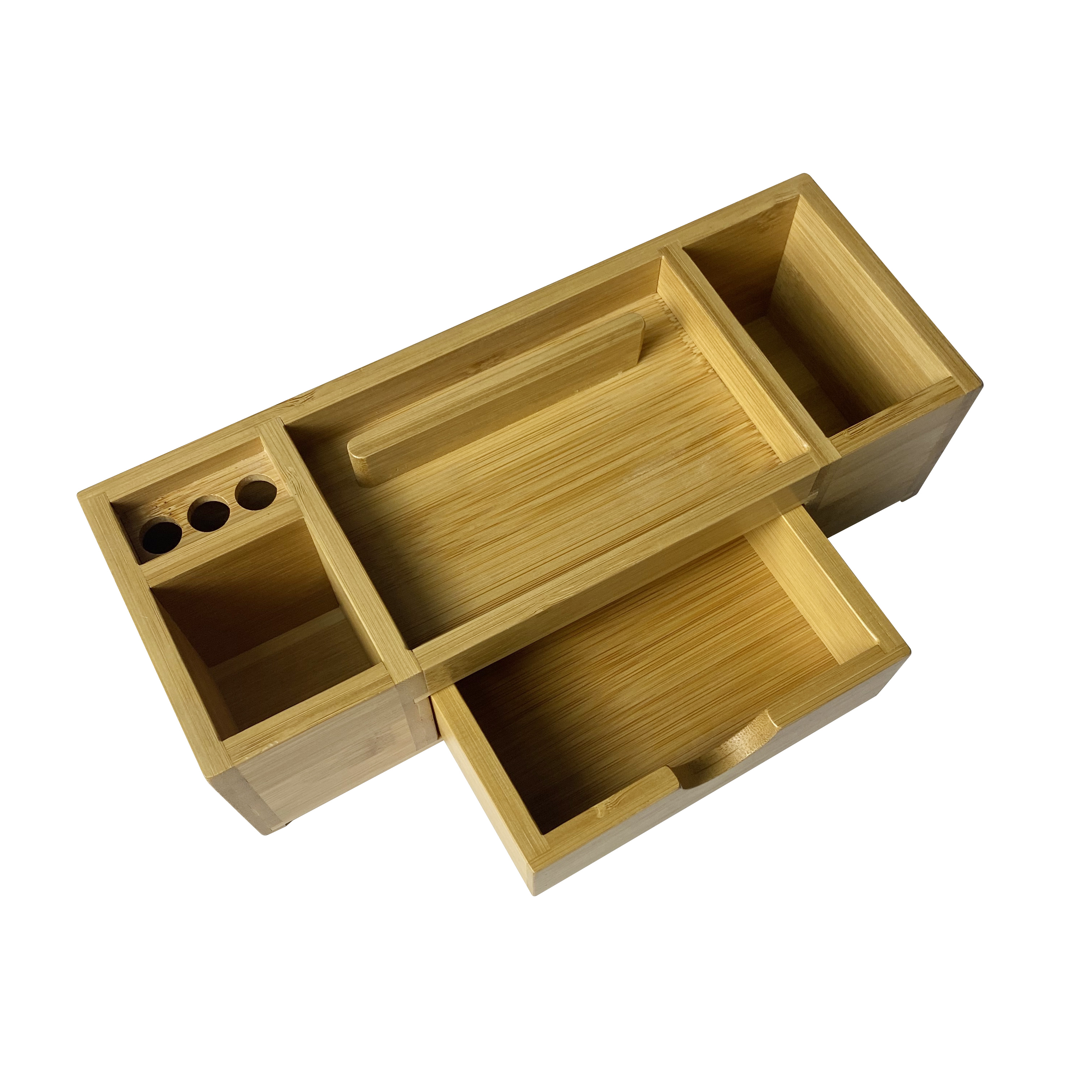 Bamboo  Wooden Office Desk Organizer with Storage Drawer ,Pen Holder