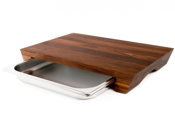 Eco-Friendly walnut cutting board chopping with stainless steel drawer tray container