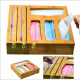 Kitchen Wooden Drawer Organizers With Plastic Foil Wrap Dispenser Holder Bamboo Ziplock Bag Storage Organizer