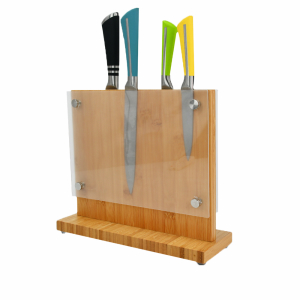 YOULIKE Bamboo Organizer Magnet Knife Block Wood Magnetic Chef Knives Guard Holder Stand with Strong Enhanced Magnets