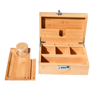 Large Size Bamboo Decorative Box Wood Stash Box Rolling Tray Jar Rolling Kit Lockable Storage