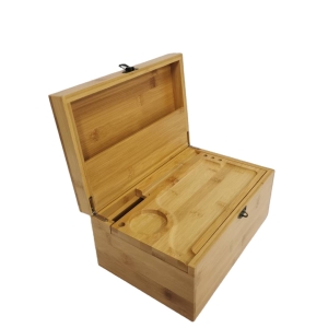 Bamboo Wooden Herb Stash Box with Rolling Tray Storage Container to Store Smoking Accessories Grinder Pipe Rolling Papers