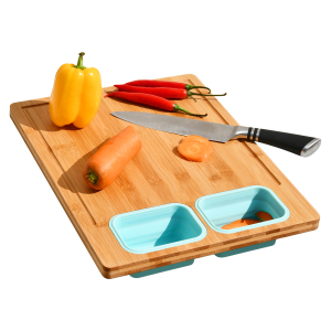 Youlike Bamboo Cutting Board with Collapsible Silicone Food Storage Containers;Foldable Chopping Boards over Sink