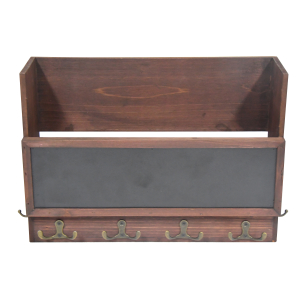 High Quality Rustic Wood Mail Holder Organizer Wooden Wall Mounted Rack With 4 Hooks and Chalkboard